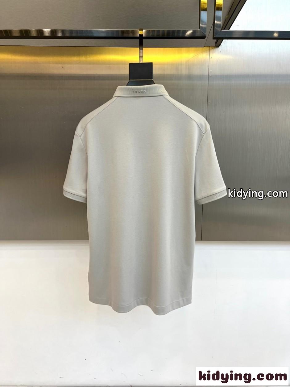 プラダ Tシャツ 偽物 洗練された シンプル 半袖 ポロシャツ グレー-3