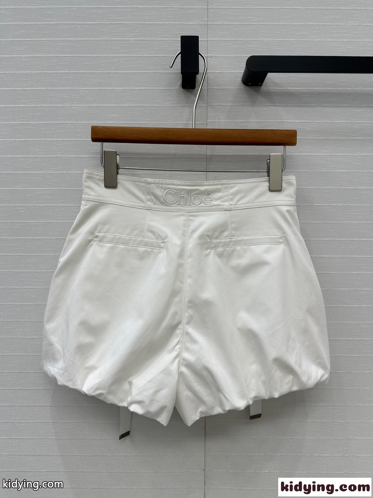 コットン ミニ バルーンショートパンツ クロエ パンツ コピー ホワイト-3