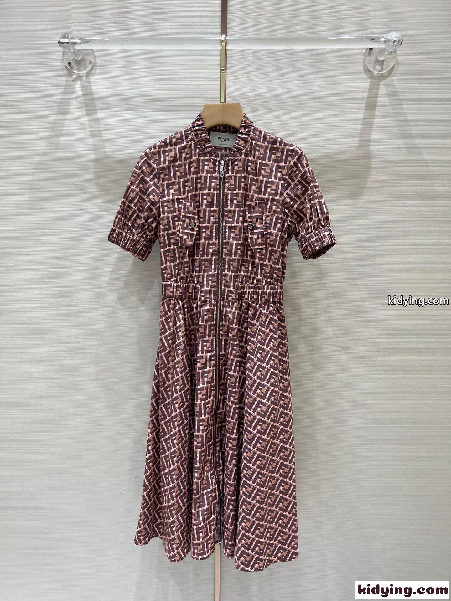 上品 フェンディ ワンピース コピー おしゃれ レディース 春夏 半袖 シャツワンピース FFロゴ ドレス-2