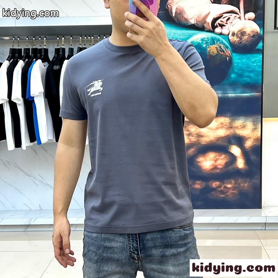 大人気 ロゴ コットン クルーネック 半袖Tシャツ バーバリー Tシャツ コピー グレー-1