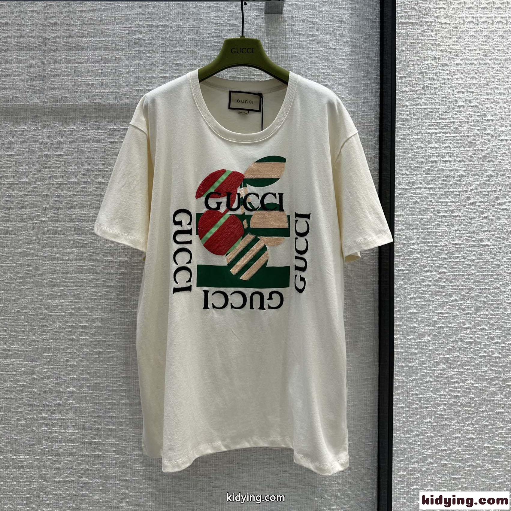 カジュアル オーバーサイズ スパンコール コットンTシャツ グッチ Tシャツ コピー 半袖-2