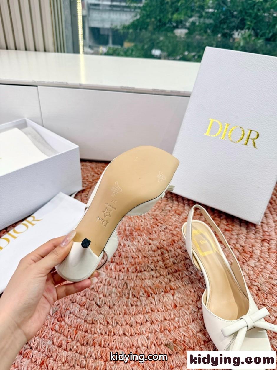 Dior Bow ヒール スリングバックサンダル クリスチャン・ディオール コピー ホワイト-3
