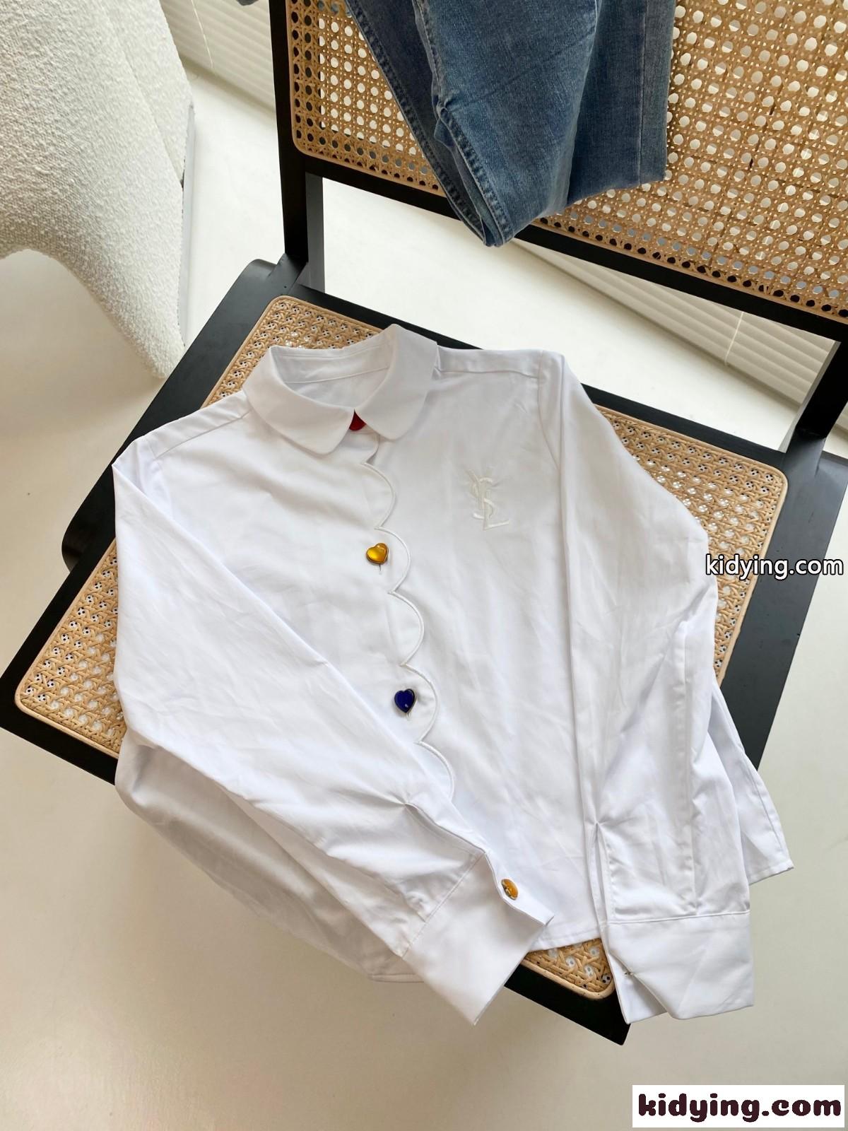 ロゴ 刺繍 シンプル カジュアル お洒落 イヴ・サンローラン シャツ コピー コットン フェミニン 長袖 白-1
