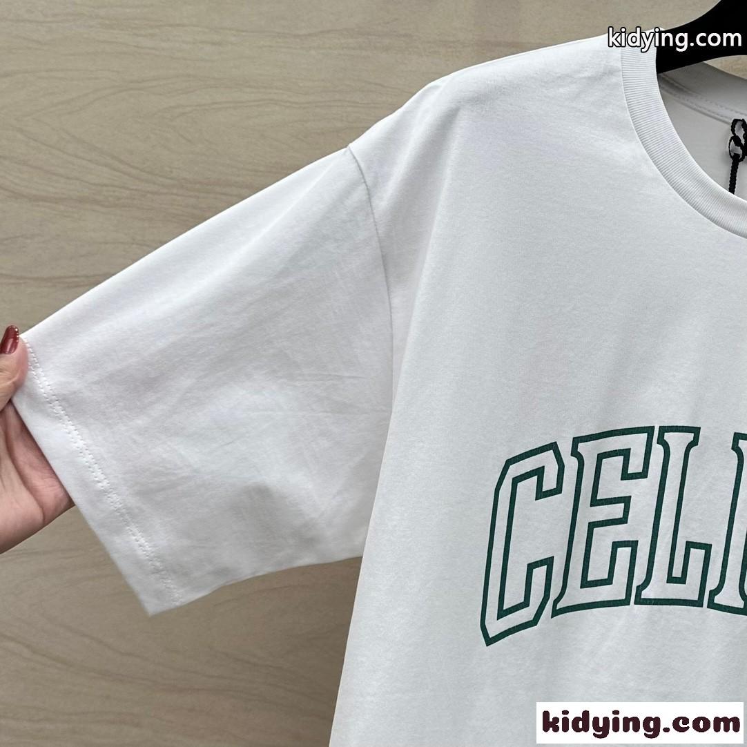 ベーシック ロゴ入り クルーネック セリーヌ 半袖Tシャツ コピー コットンTシャツ-4