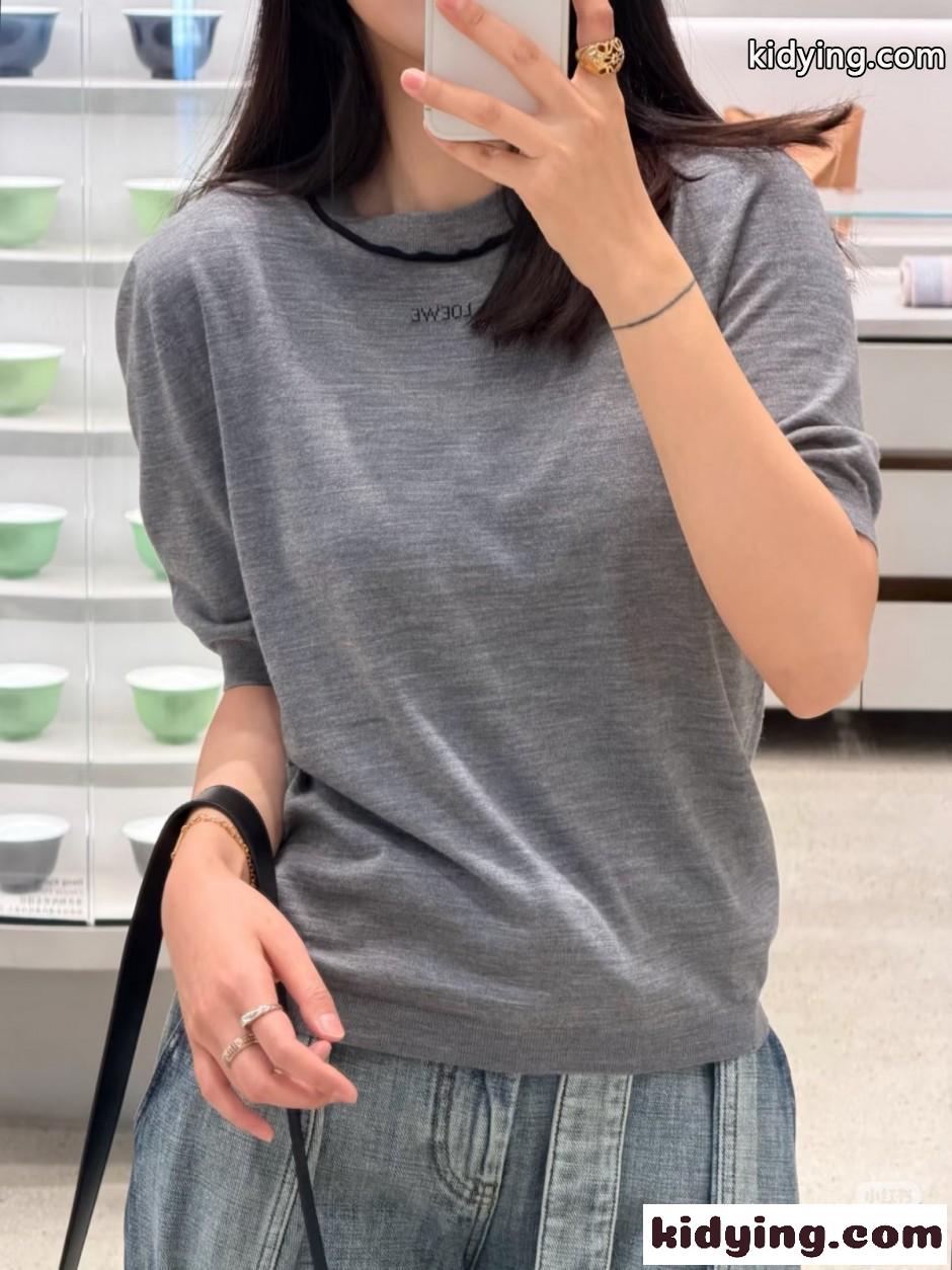 シンプル ウール 半袖ニット ロエベ ニット 偽物 合わせやすい グレー-5
