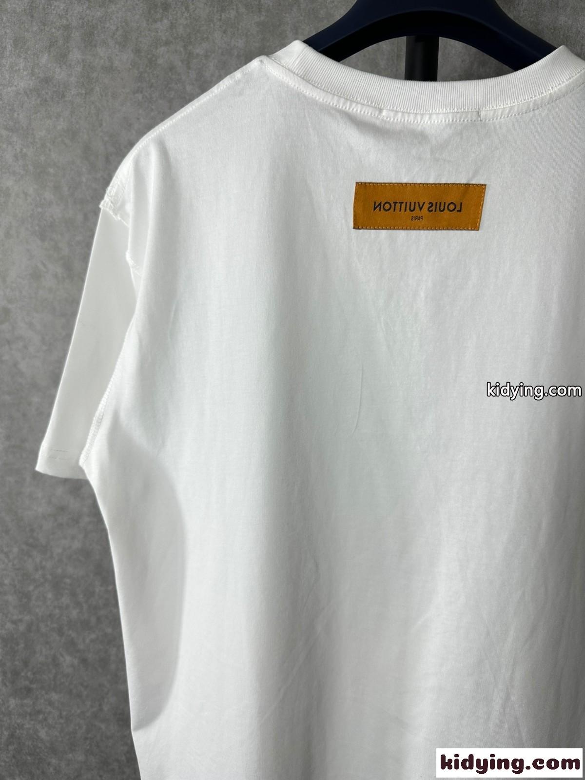 シンプル ルイ・ヴィトン Tシャツ コピー ユニセックス クルーネック コットン 半袖Tシャツ-3
