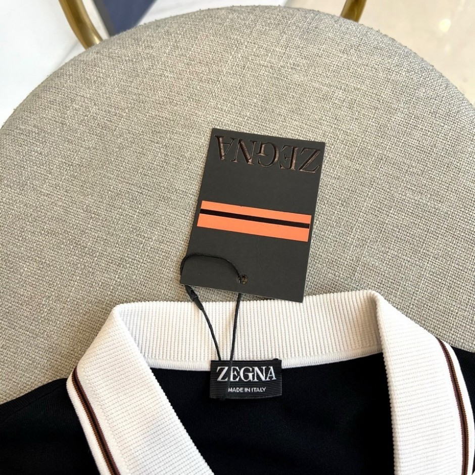 洗練された スキッパーネック ポロシャツ エルメネジルド・ゼニア Tシャツ 偽物 ブラック-2