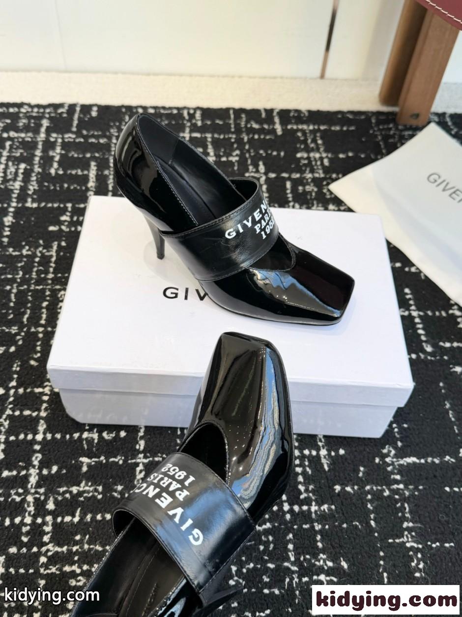 スライスドスクエア GIVENCHYテープ パンプス パテントレザー ジバンシィ スーパーコピー ブラック-4