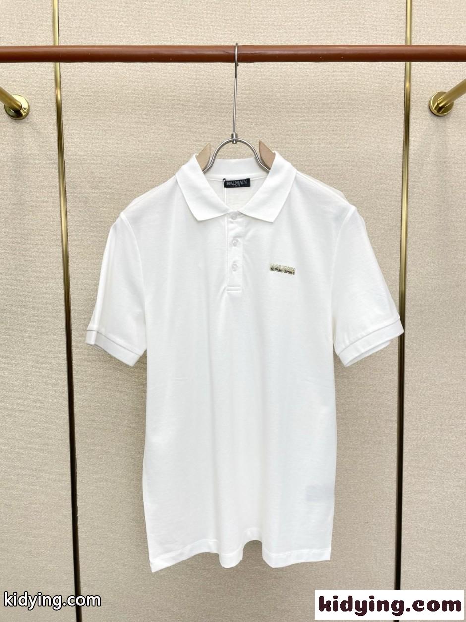 シンプル 洗練された ポロシャツ バルマン Tシャツ 偽物 半袖トップス-2