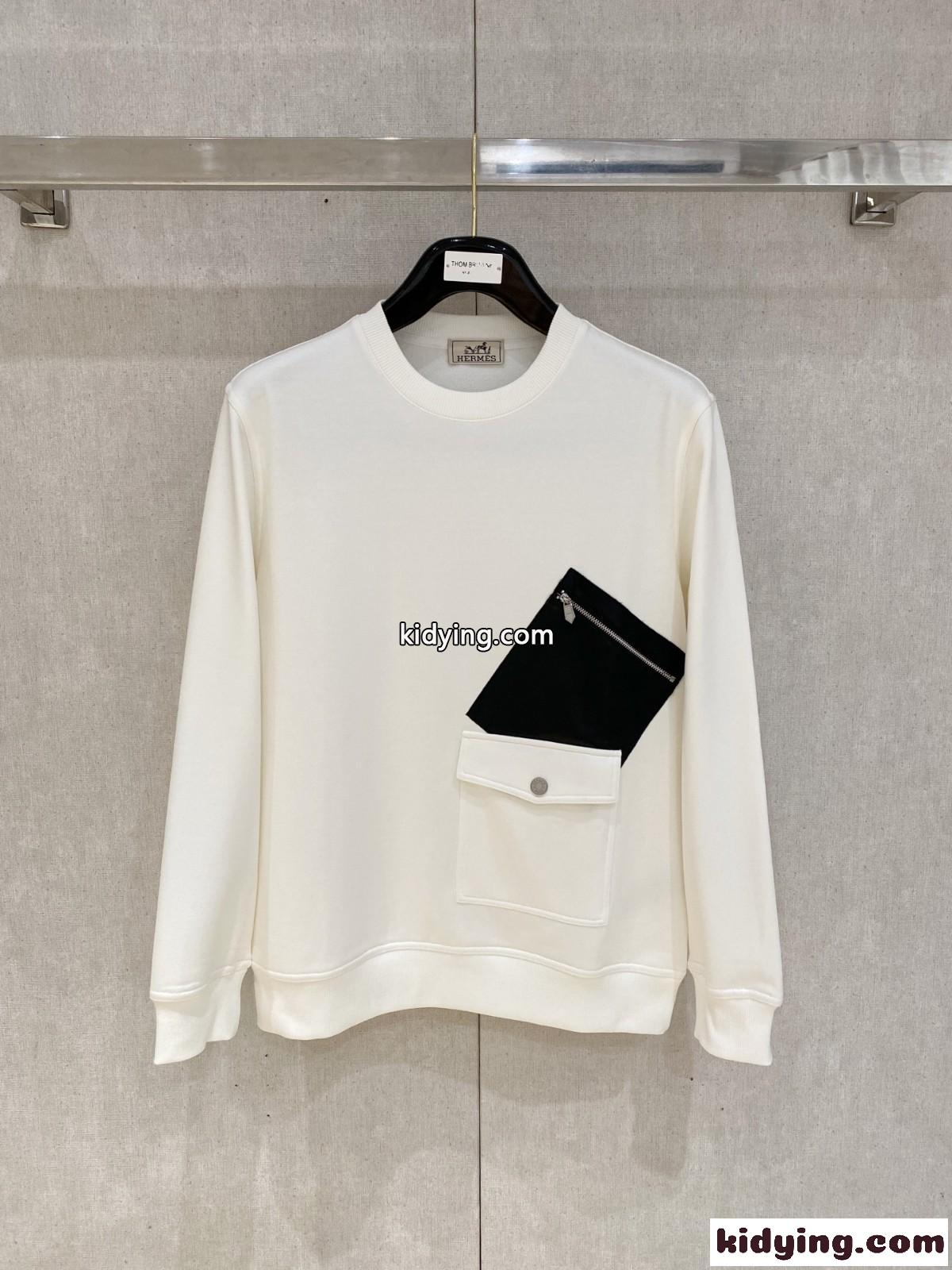 スタイリッシュ エルメス Tシャツ 偽物 カジュアル コットン スウェットシャツ ホワイト-0