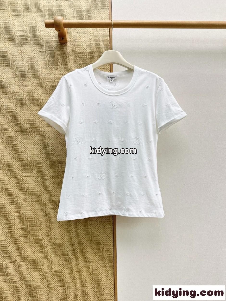 お洒落 可愛い パンチング 半袖Tシャツ シャネル Tシャツ コピー ホワイト-2