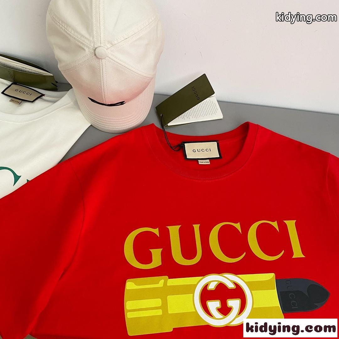 GUCCI リップスティック プリント コットン Tシャツ グッチ Tシャツ コピー 半袖-0