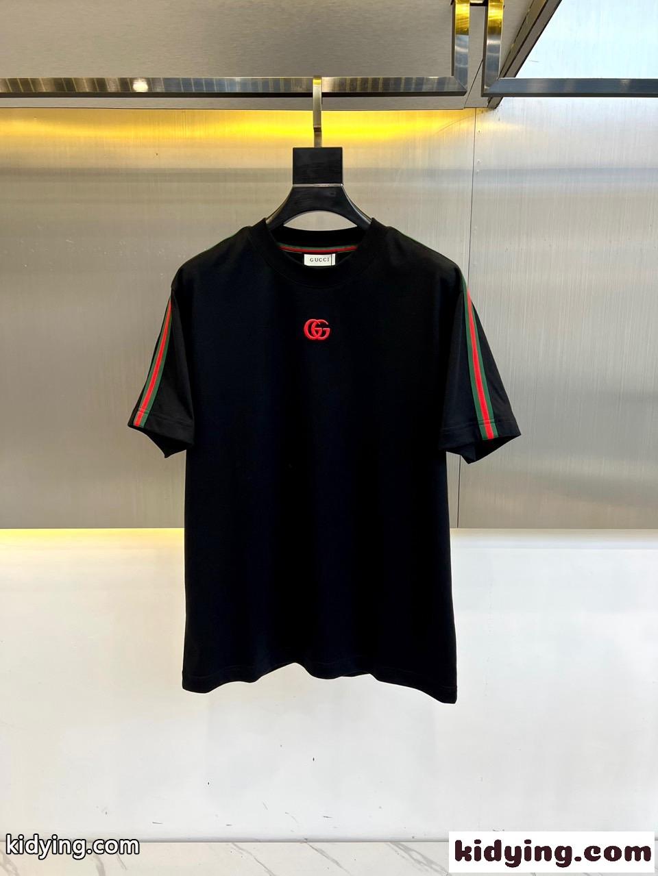 カジュアル シンプル クルーネック 半袖Tシャツ グッチ Tシャツ コピー ブラック-0