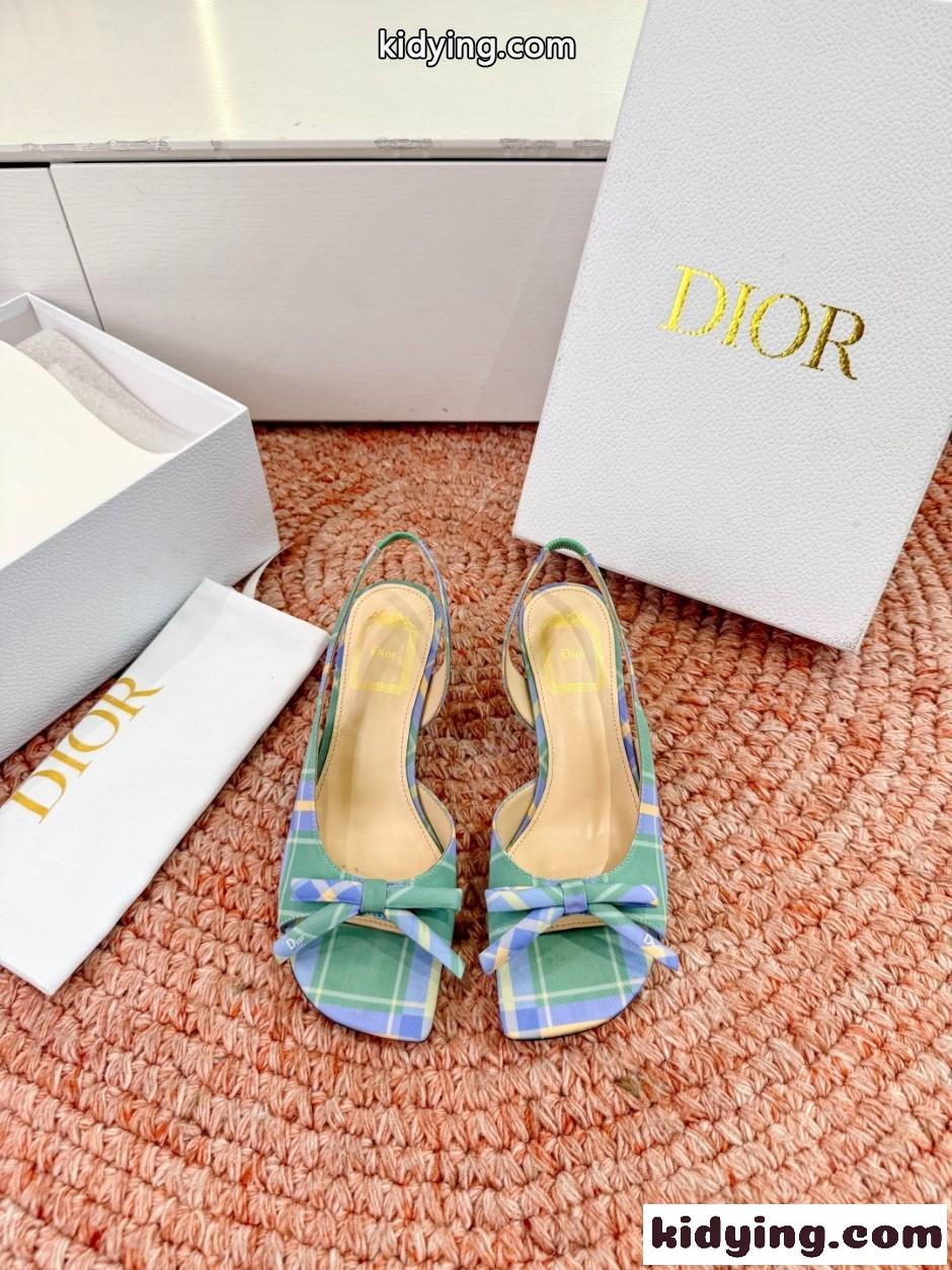 チェック柄 Dior Bow ヒール スリングバックサンダル クリスチャン・ディオール コピー-1