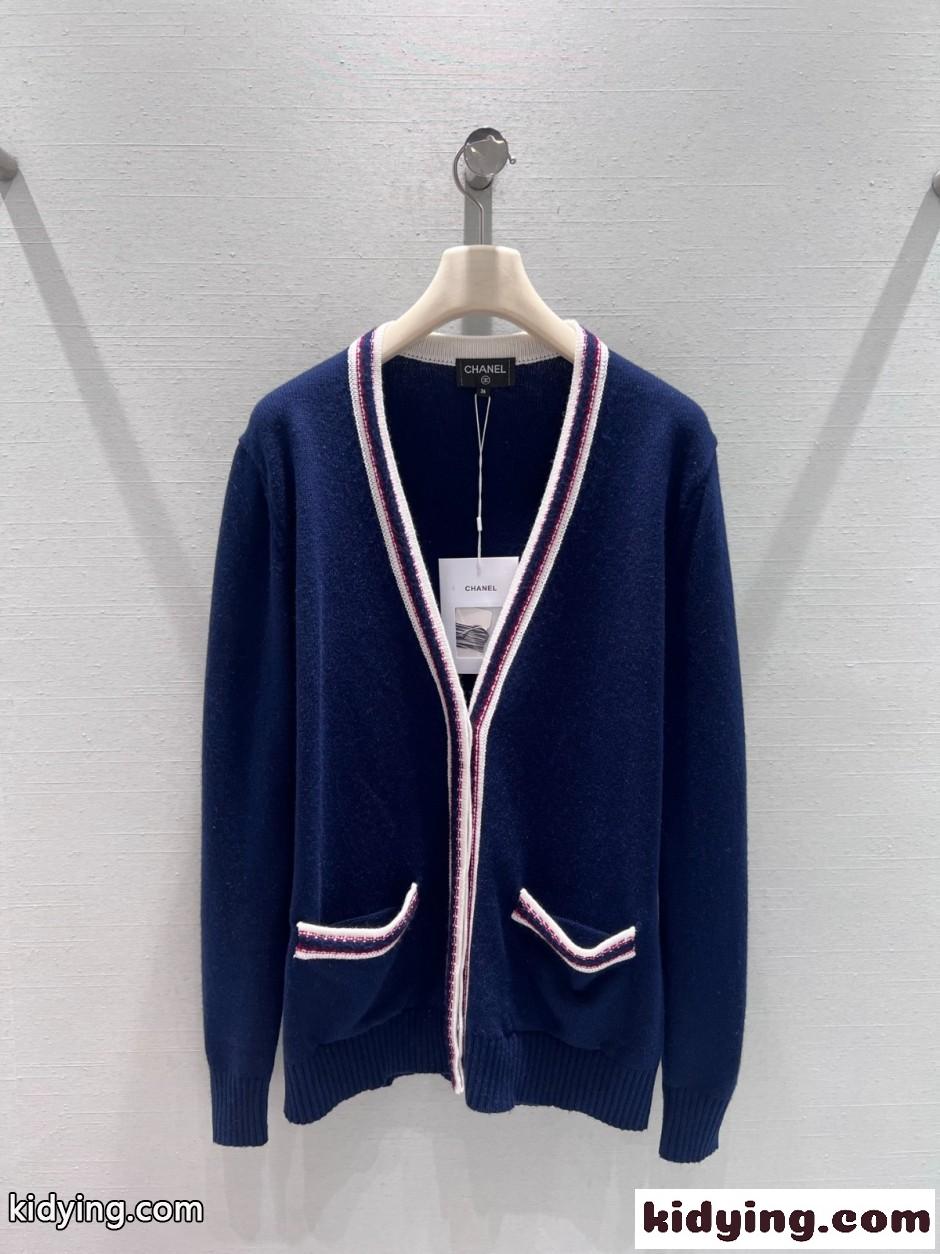 定番 Vネック カーディガン シャネル ニット コピー カシミヤ ネイビー-1