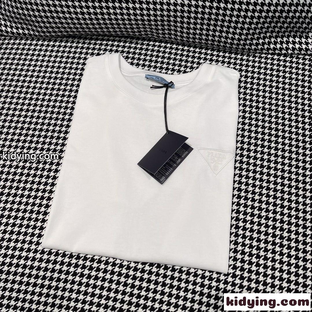 プラダ Tシャツ コピー クルーネック カジュアル 合わせやすい 刺繍 半袖Tシャツ-3