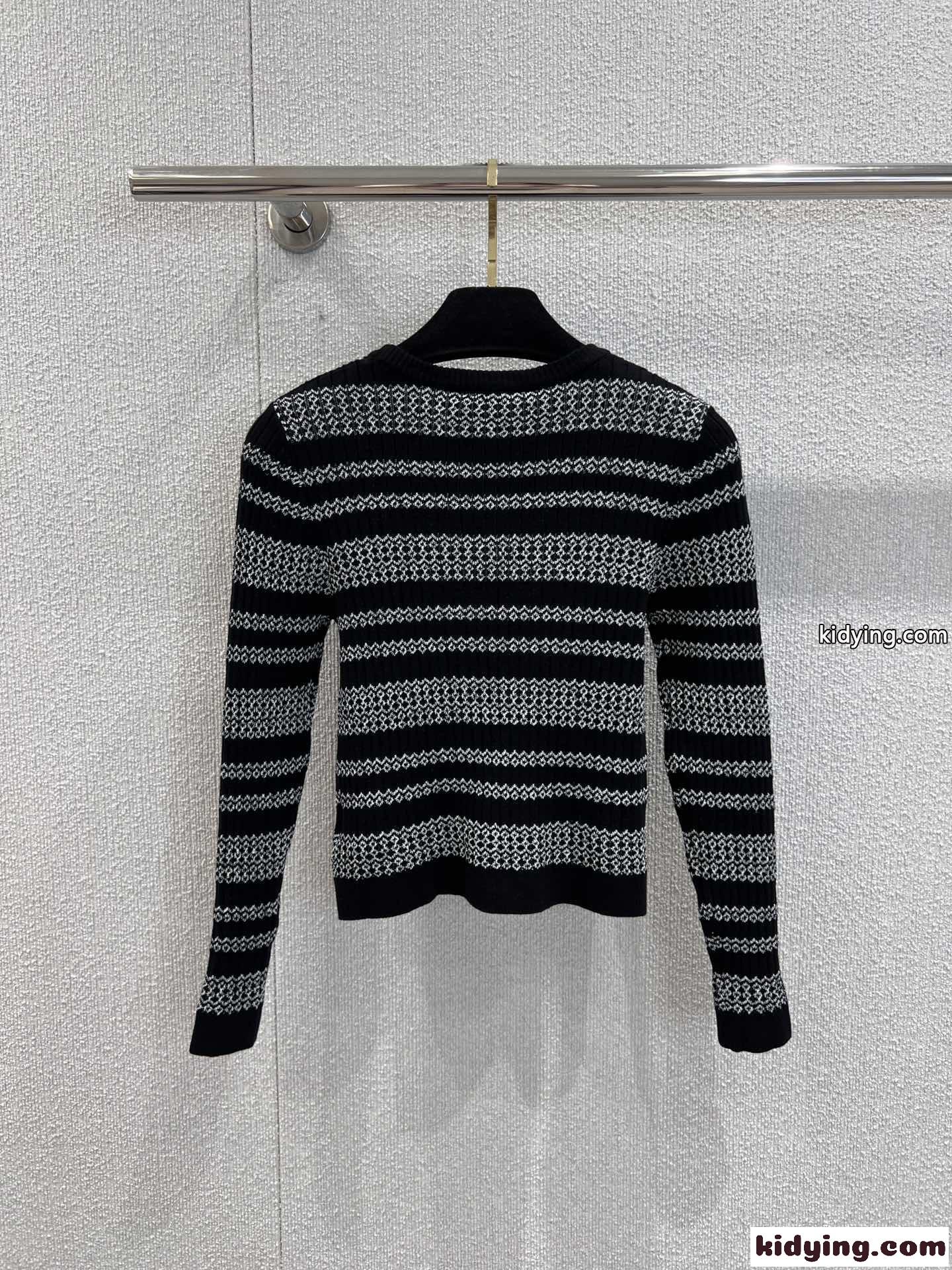 お洒落 上品 ストライプ クロップドニット シャネル セーター コピー トップス-0