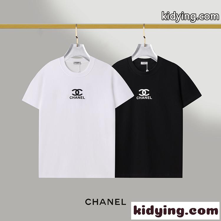 シンプル ロゴ プリント クルーネック シャネル tシャツ コピー 半袖 合わせやすい トップス-2