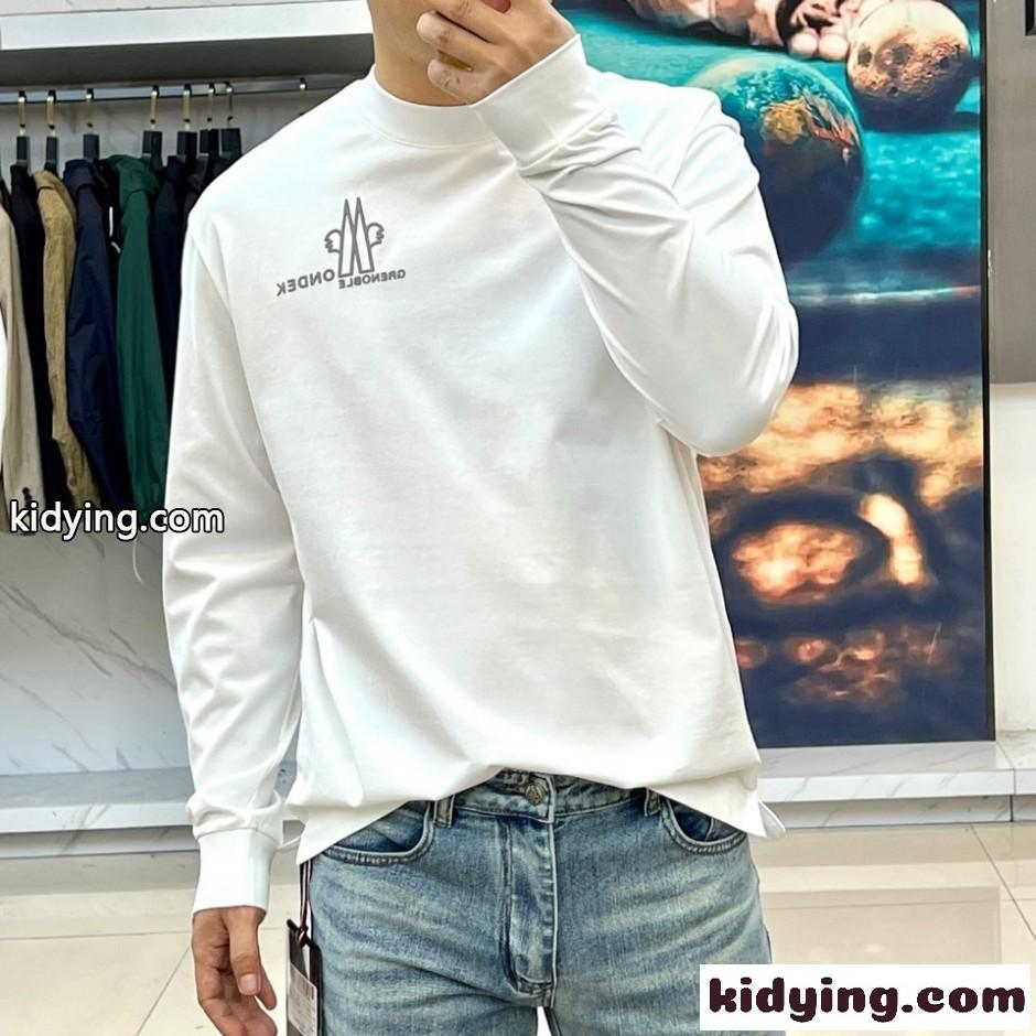 シンプル 合わせやすい 長袖Tシャツ モンクレール Tシャツ 偽物 クルーネック ホワイト-2
