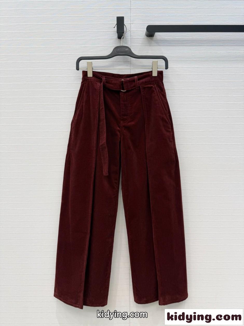 洗練された ベルテッド コーデュロイパンツ ロエベ パンツ コピー ボルドー-0