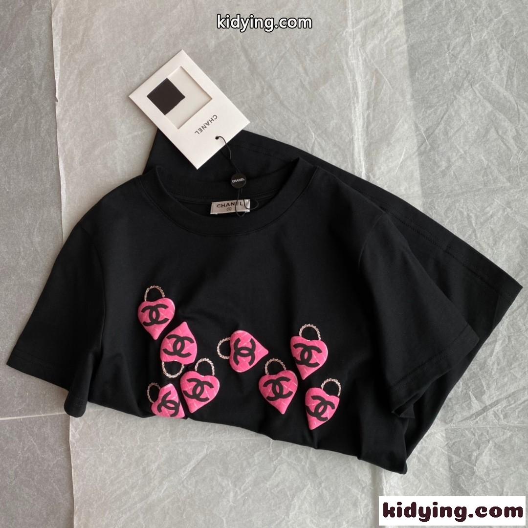 可愛い ロゴ コットン 着心地いい ゆったり クルーネックシャネル tシャツ コピー 刺繍 春夏 半袖 トップス-4