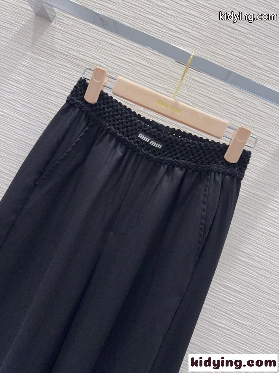 クロシェウエスト ワイドパンツ ミュウミュウ パンツ 偽物 ブラック-2