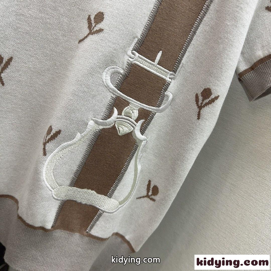 春夏 刺繍入り ショートスリーブニット エルメス ニットウェア コピー ホワイト-2