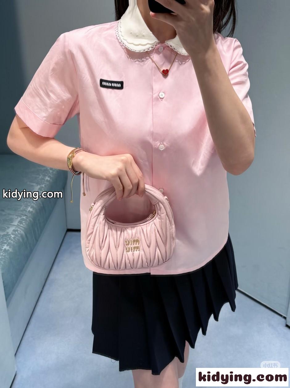 洗練された 可愛い コットンリネン 半袖シャツ ミュウミュウ シャツ コピー ピンク-4