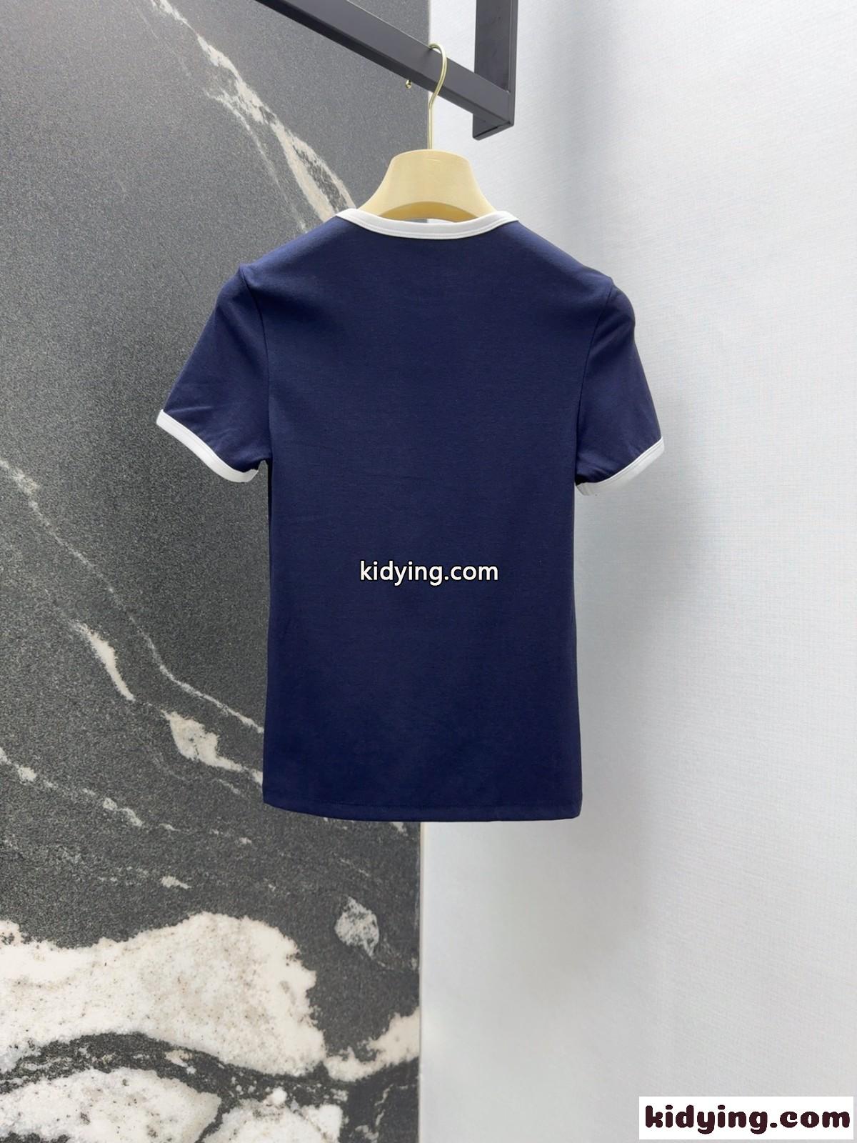 カジュアル おしゃれ コットン 半袖Tシャツ ミュウミュウ Tシャツ コピー ネイビー-4
