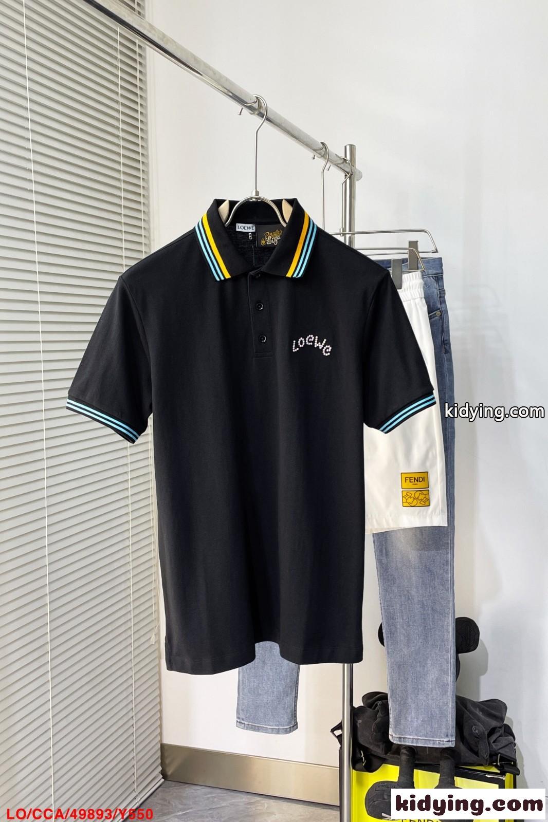 定番 人気 おしゃれ コットンピケ 半袖 ポロシャツ ロエベ Tシャツ コピー メンズ-1