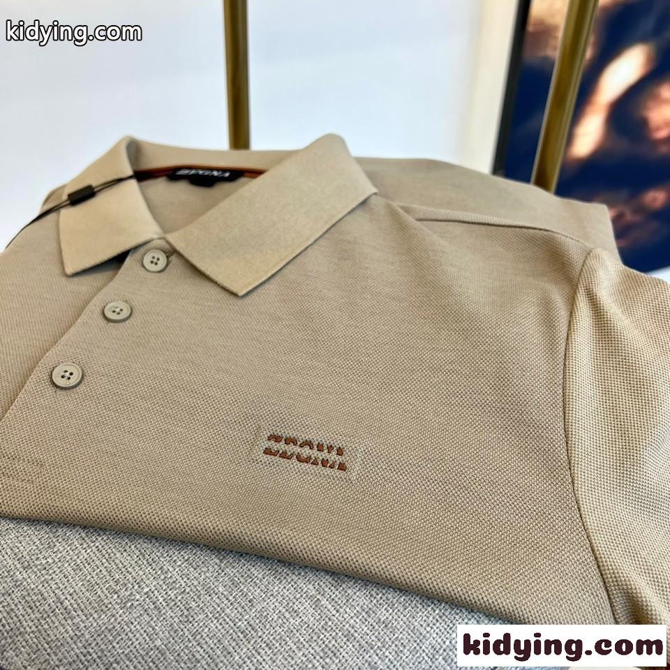 カジュアル 定番 エルメネジルド・ゼニア Tシャツ コピー 半袖ポロシャツ カーキ-2