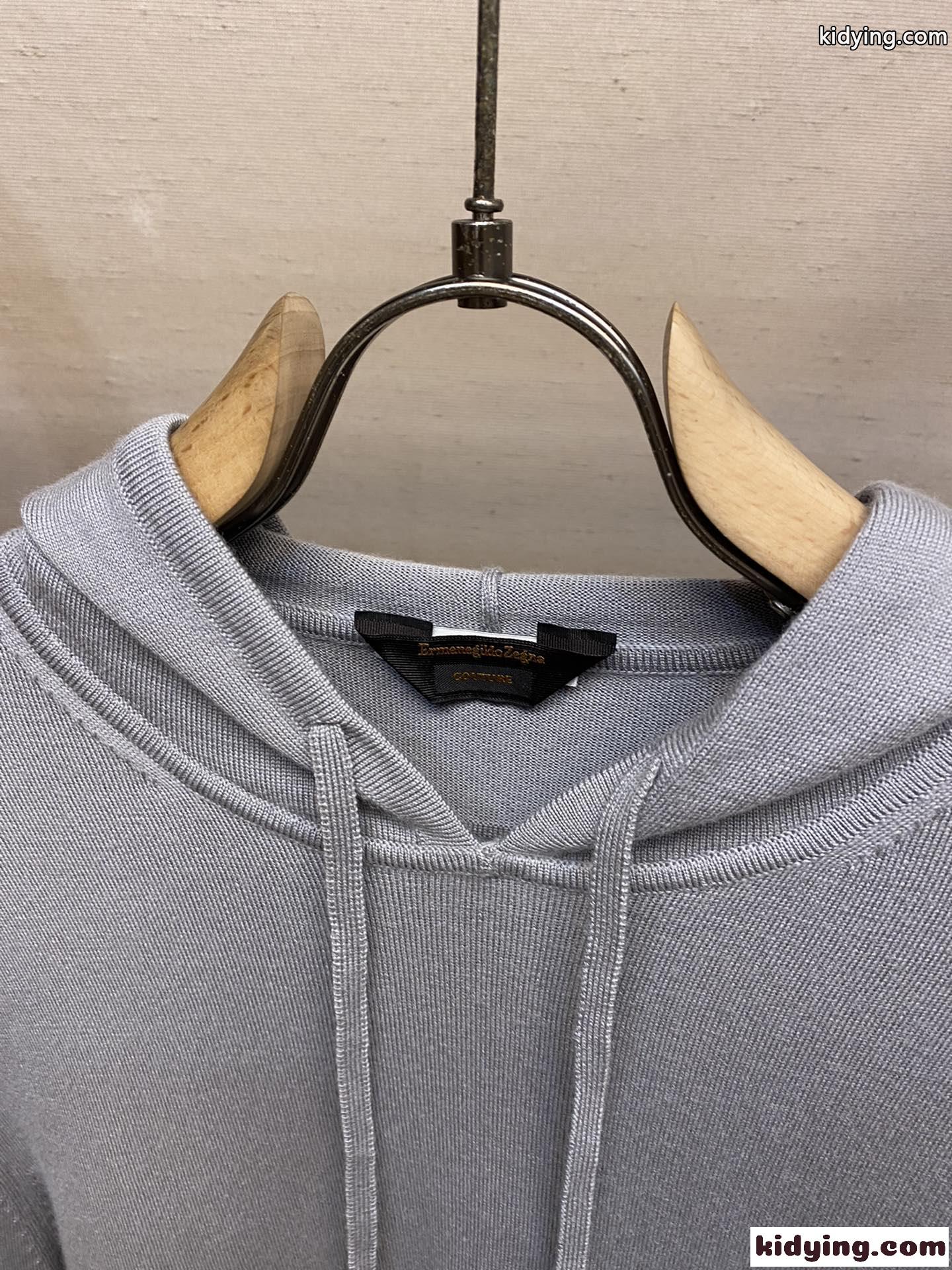 シンプル 上品 ウール フーディー エルメネジルド・ゼニア ニット コピー グレー-2