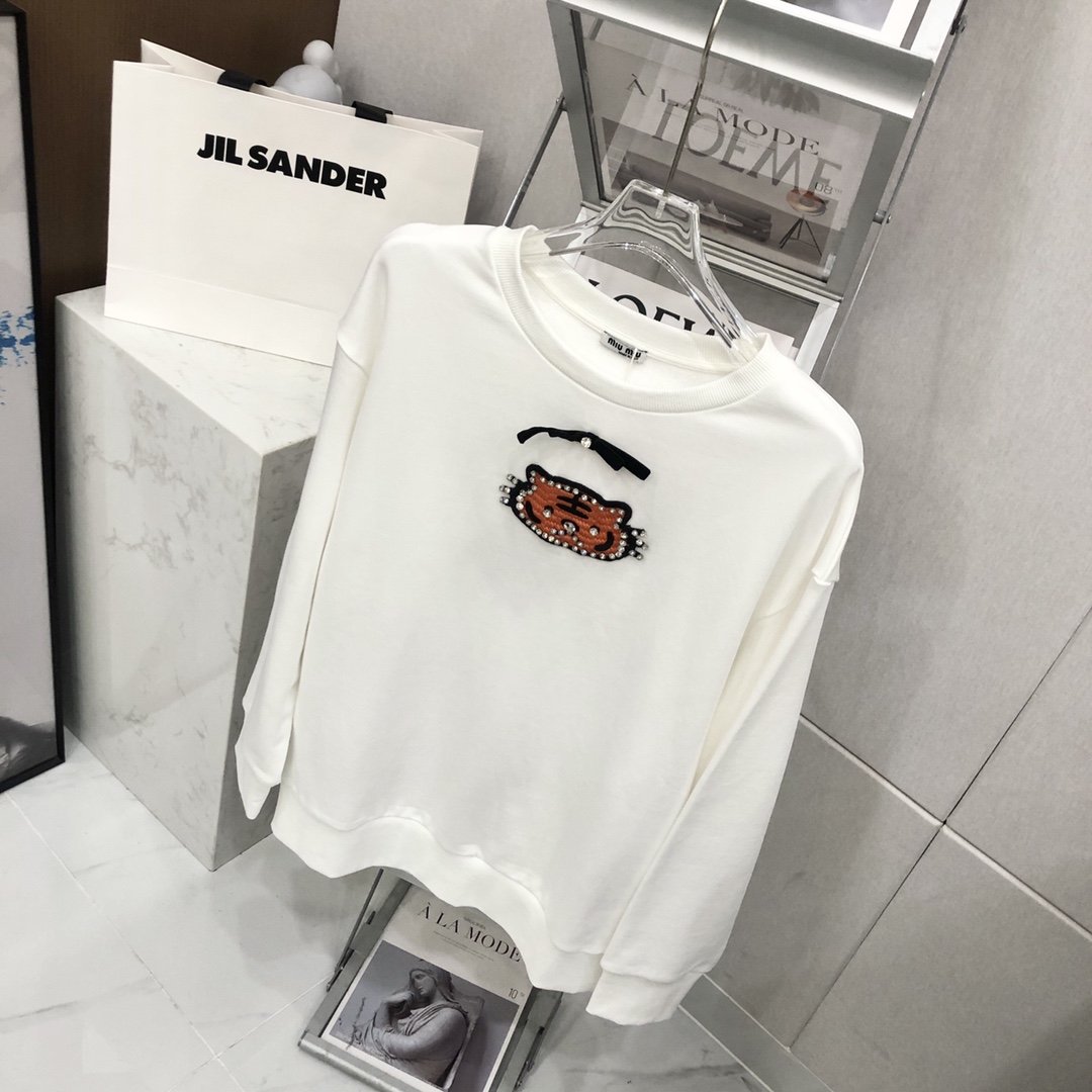 3色あり 人気 クールネック プルオーバー 長袖 刺繍入り ミュウミュウ パーカー コピー レディース 可愛い-4