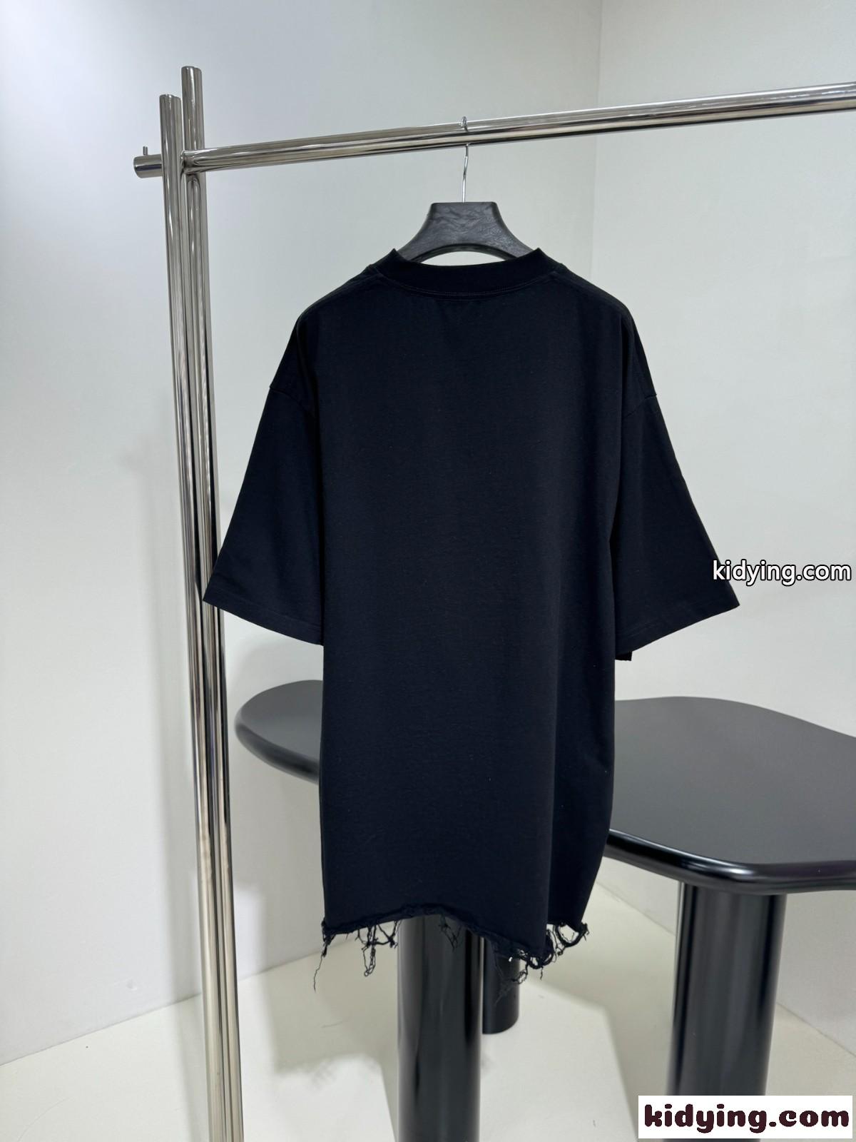 カジュアル オーバーサイズ 刺繍入り バレンシアガ Tシャツ コピー ブラック-2