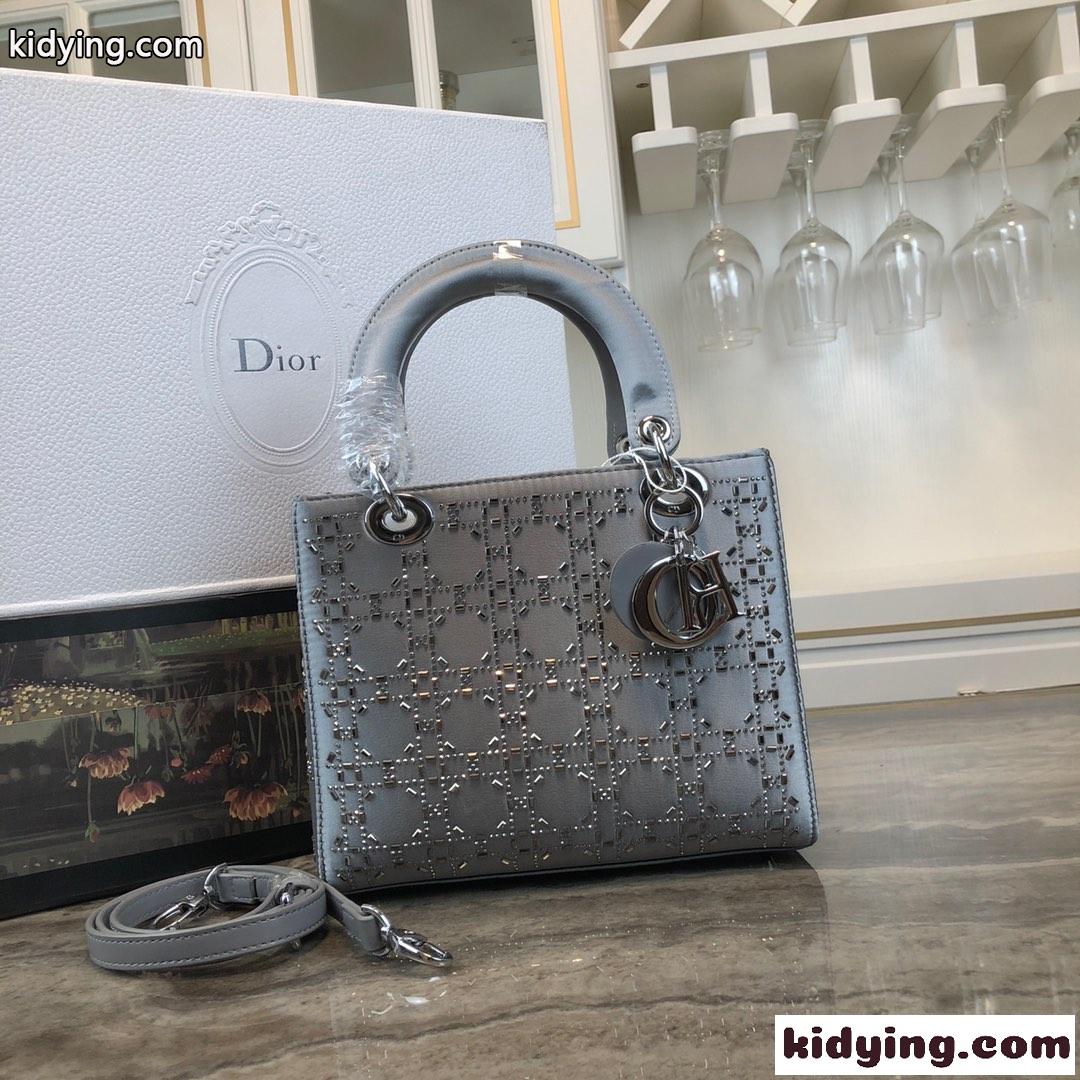大人気 LADY DIOR カナージュ サテン ハンドバッグ クリスチャン・ディオール バッグ コピー グレー-0