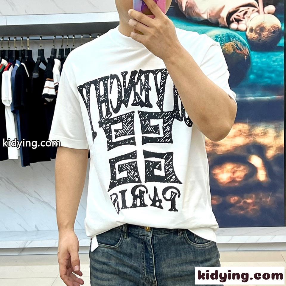 目を引く ロゴ入り コットン ジバンシィ Tシャツ 偽物 半袖Tシャツ ホワイト-1