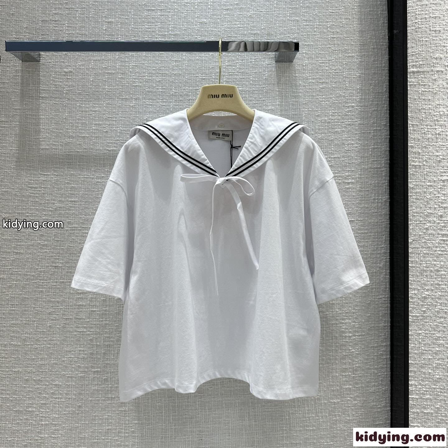 セーラー エンブロイダリー Tシャツ ゆったり 合わせやすい ミュウミュウ Tシャツ コピー-2