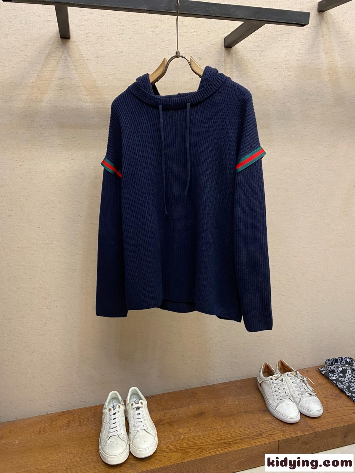 フード付き ウール＆カシミヤ ニット グッチ セーター コピー ネイビー-2