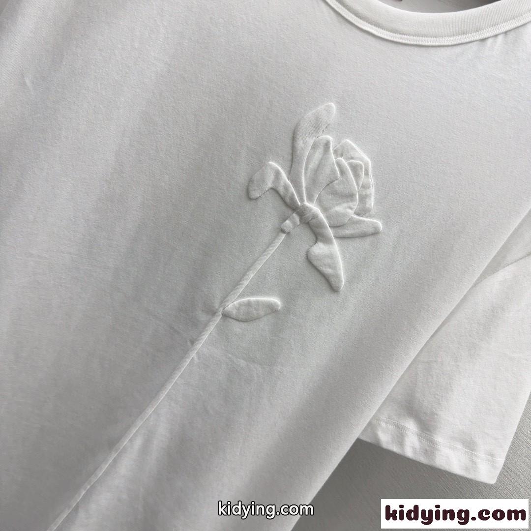 フラワーエンブロイダリー ヴァレンティノ 半袖Tシャツ コピー クルーネック ホワイト-1