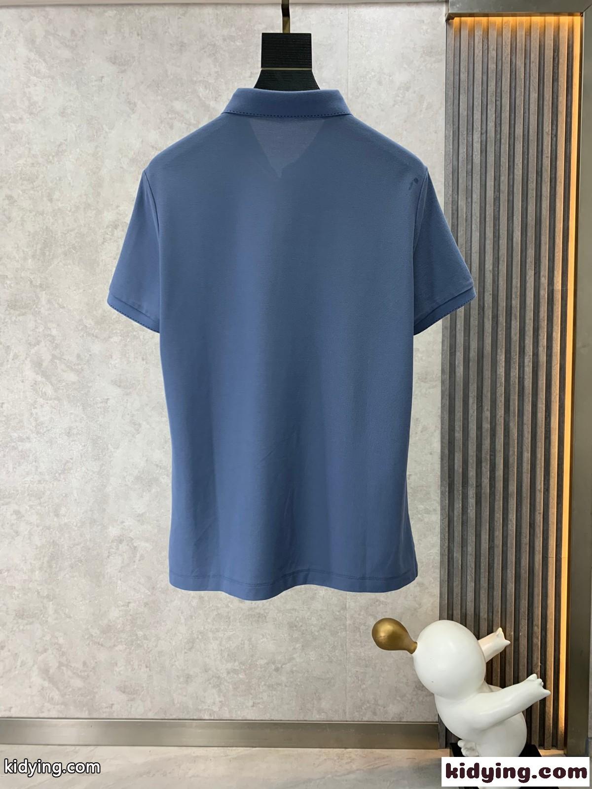 イヴ・サンローラン Tシャツ コピー 上品 ロゴ 刺繍 コットンピケ 半袖 ポロシャツ ブルー-1