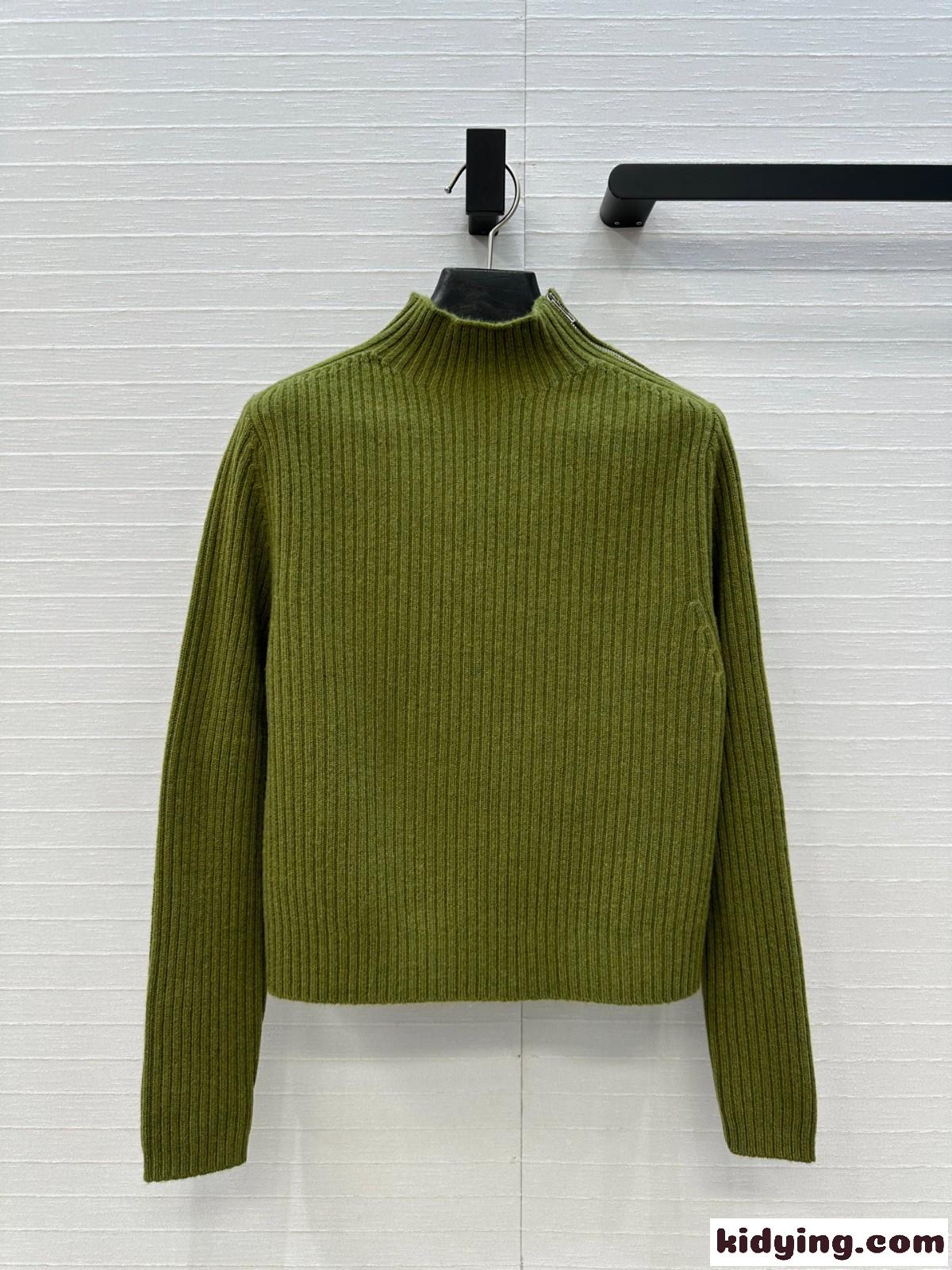 シンプル 上品 ハイネック リブ編みニットトップス エルメス セーター コピー グリーン-0