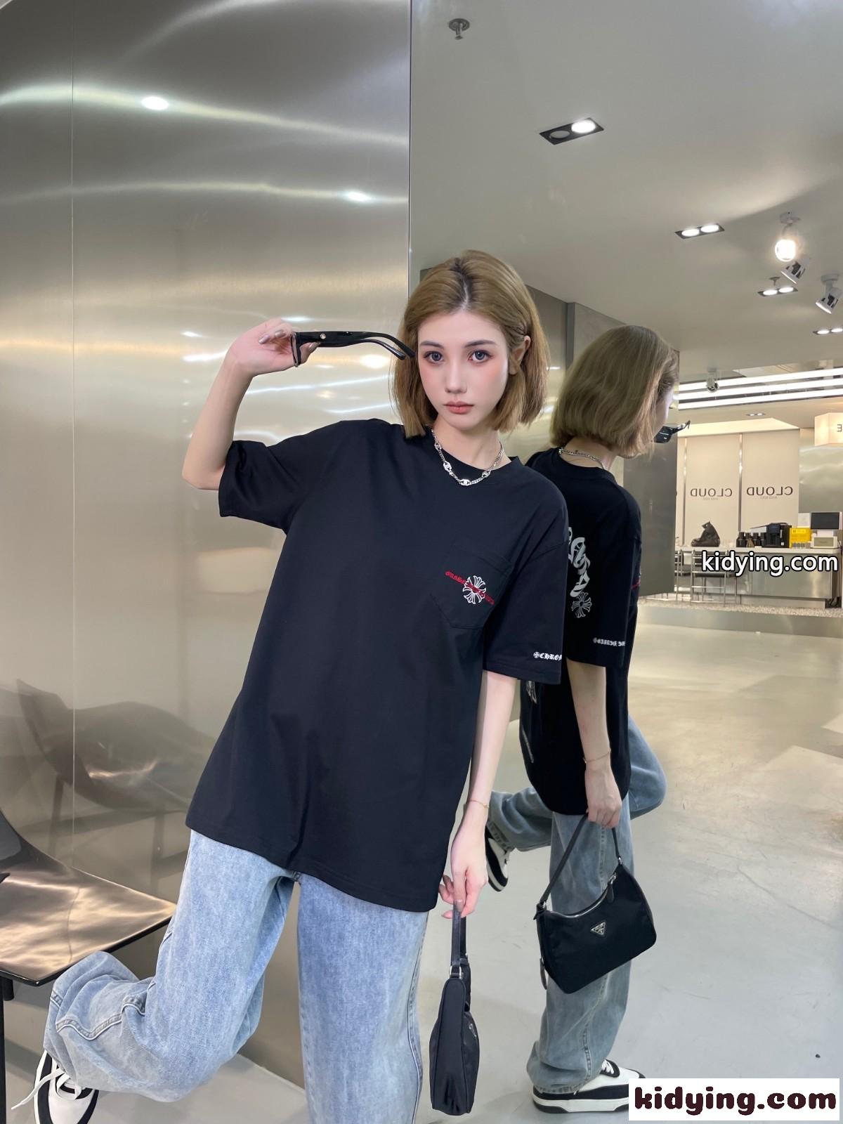 男女兼用 ストリート ロゴ プリント クロムハーツ 半袖Tシャツ コピー クルーネック トップス-4