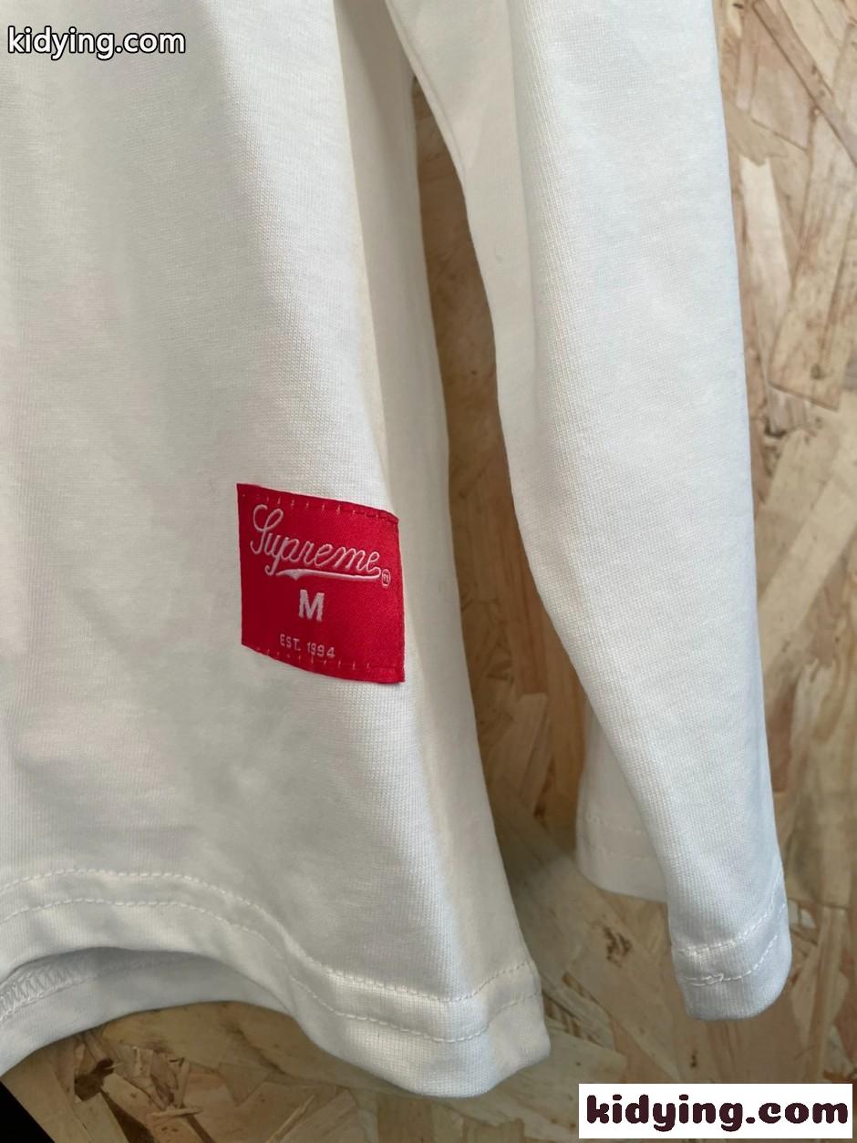 カジュアル プリント クルーネック 長袖Tシャツ シュプリーム Tシャツ 偽物 ホワイト-4