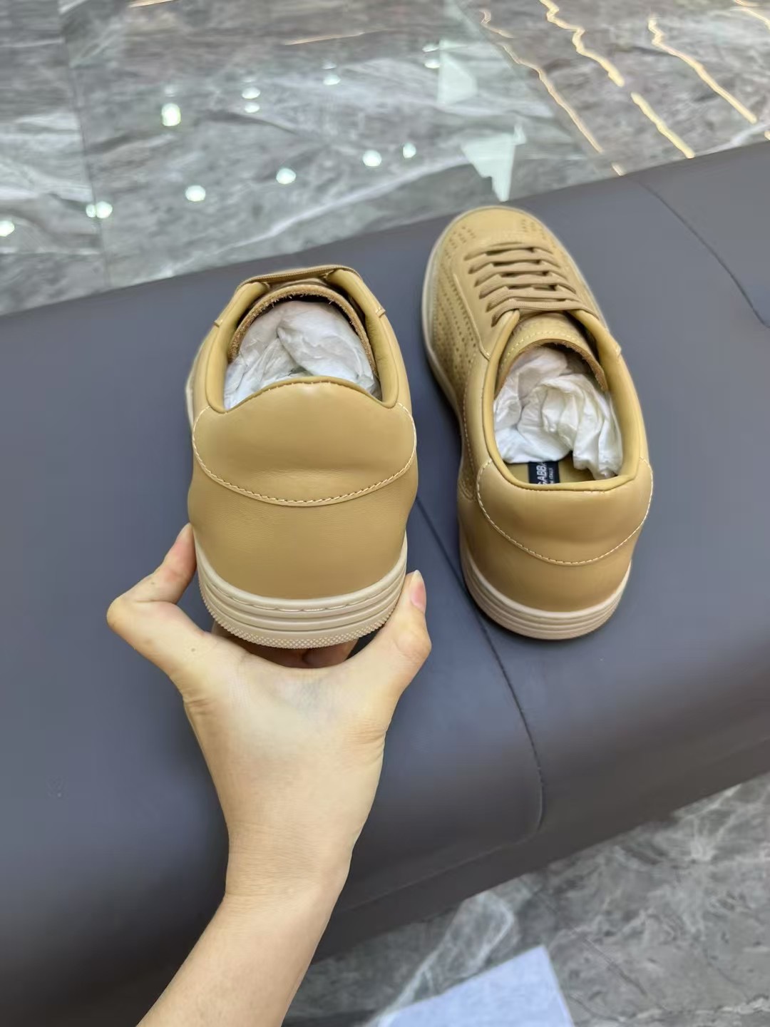 新作 洗練された D&G サントロペ レザー スニーカー ドルチェ&ガッバーナ コピー ベージュ-3
