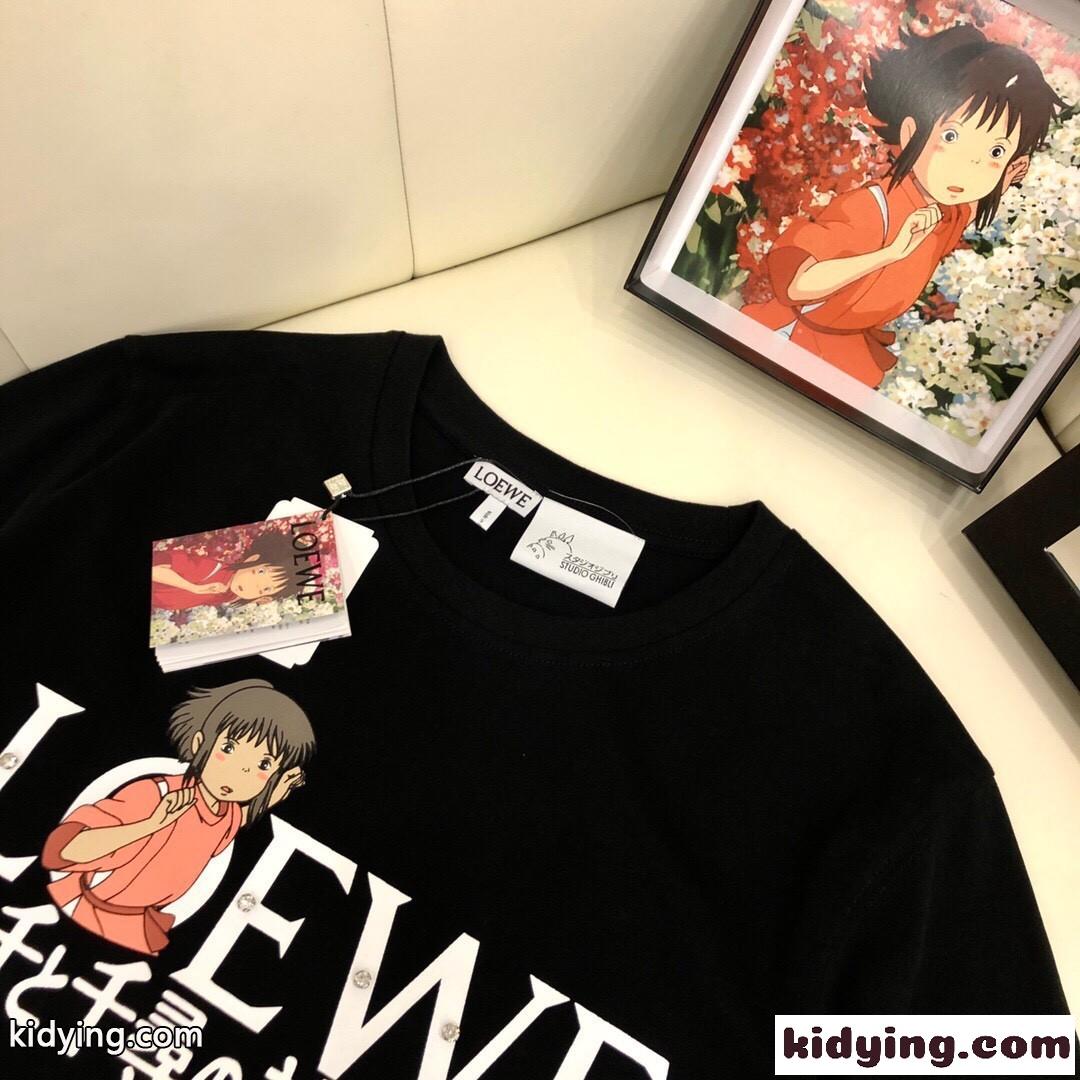 シンプル カジュアル おしゃれ プリント ビーズ飾り クルーネック ロエベ tシャツ コピー 春夏 定番 ゆったり-1