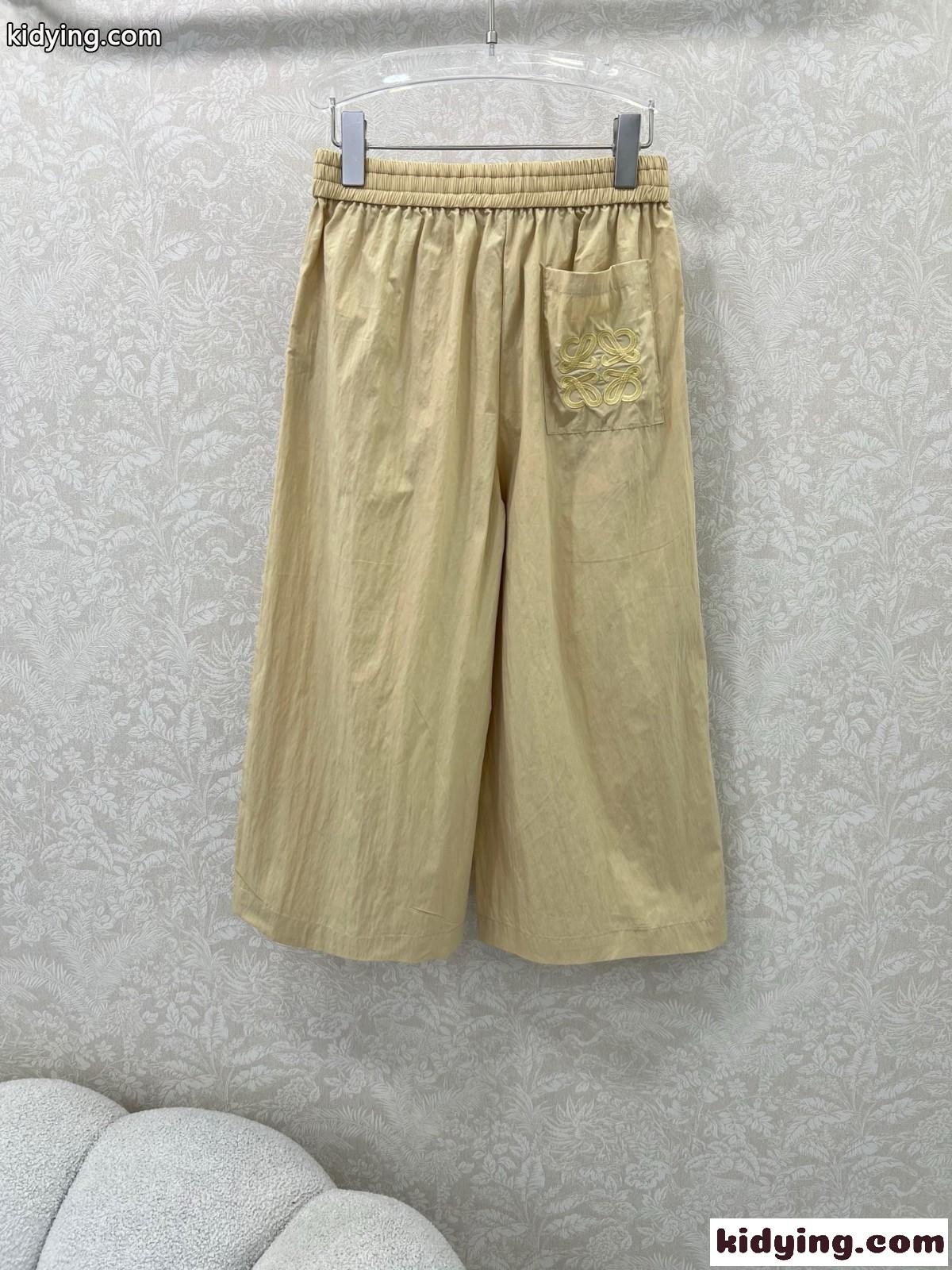ロエベ パンツ コピー レディース ゆったり クロップド トラウザーズ カーキ-4