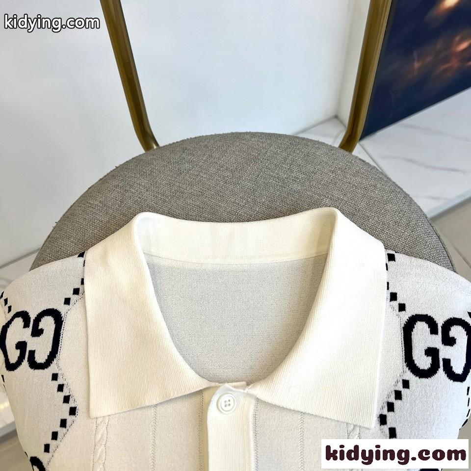 春夏 快適 GG グッチ 半袖Tシャツ コピー ニット ポロシャツ ホワイト-1