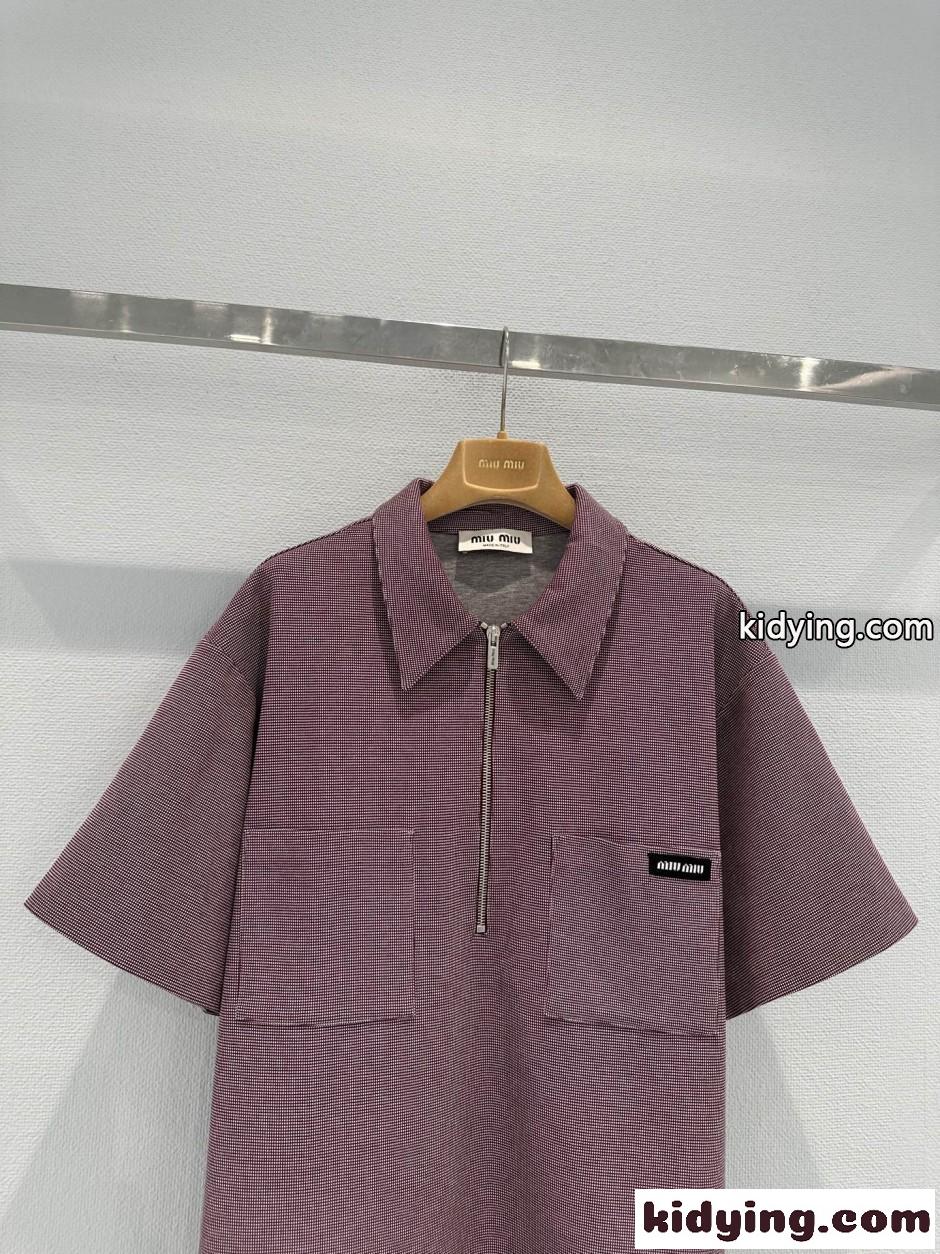 カジュアル コットン ハーフジップ ポロシャツ ミュウミュウ Tシャツ コピー-2