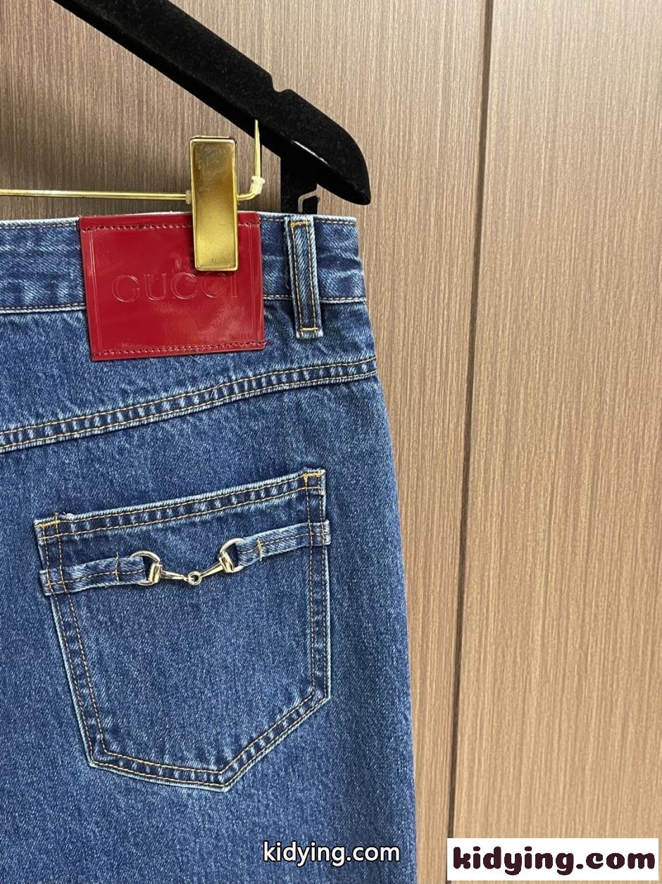 合わせやすい ホースビット付き デニムパンツ グッチ ジーンズ 偽物 ブルー-3