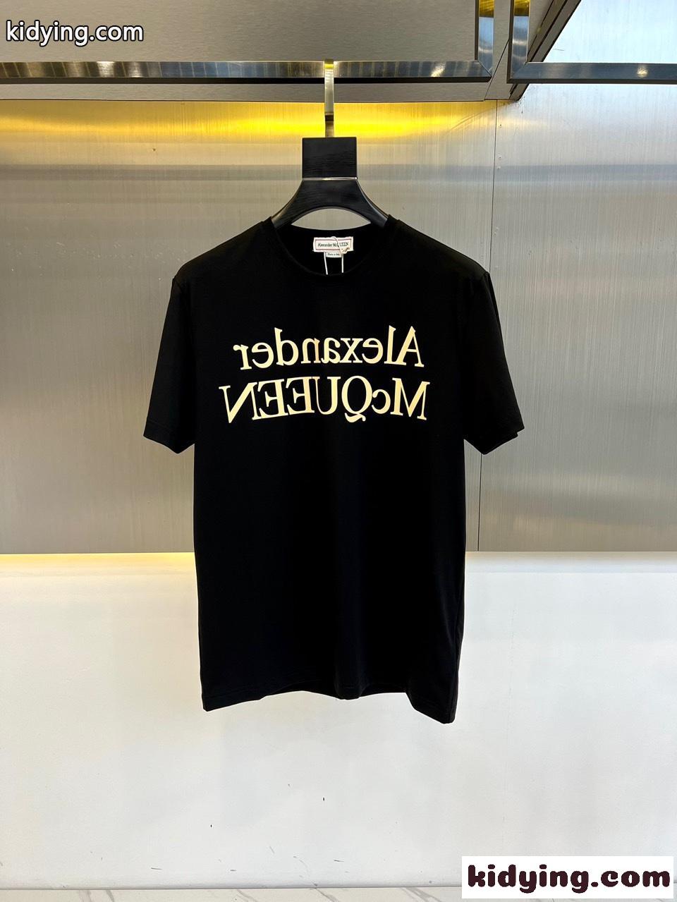 リフレクテッドロゴ 半袖Tシャツ アレキサンダー・マックイーン Tシャツ コピー ブラック-1